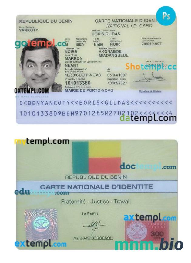 Przykład karty identyfikacyjnej Beninu w formacie PSD, w pełni edytowalny